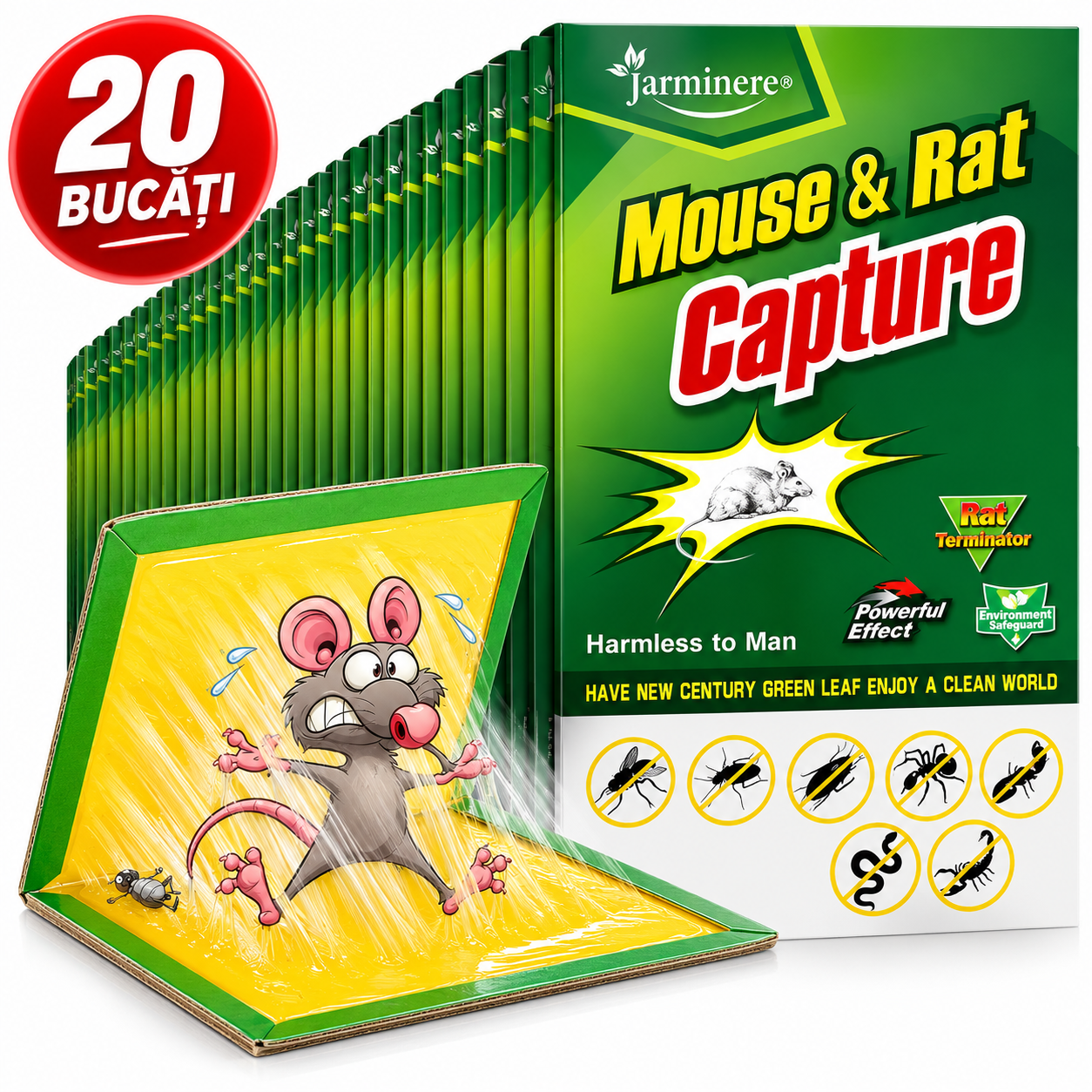 Set 20 Capcane Adezive pentru Șoareci și Șobolani, Adeziv Extra Puternic, Ecologice