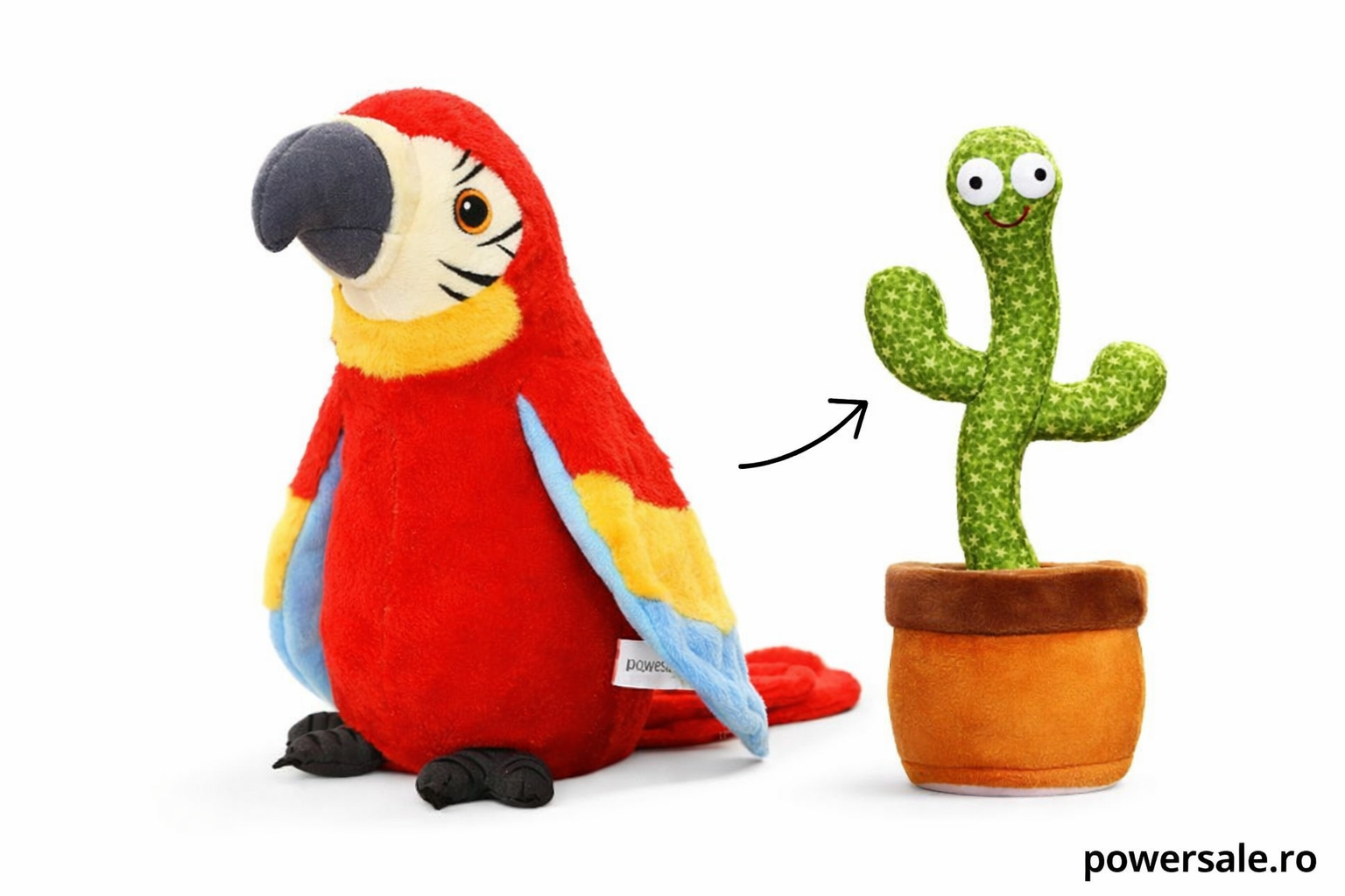 Papagal Vorbitor Interactiv + Cactus Dansator Cadou | Jucării de Plus Interactive pentru Copii