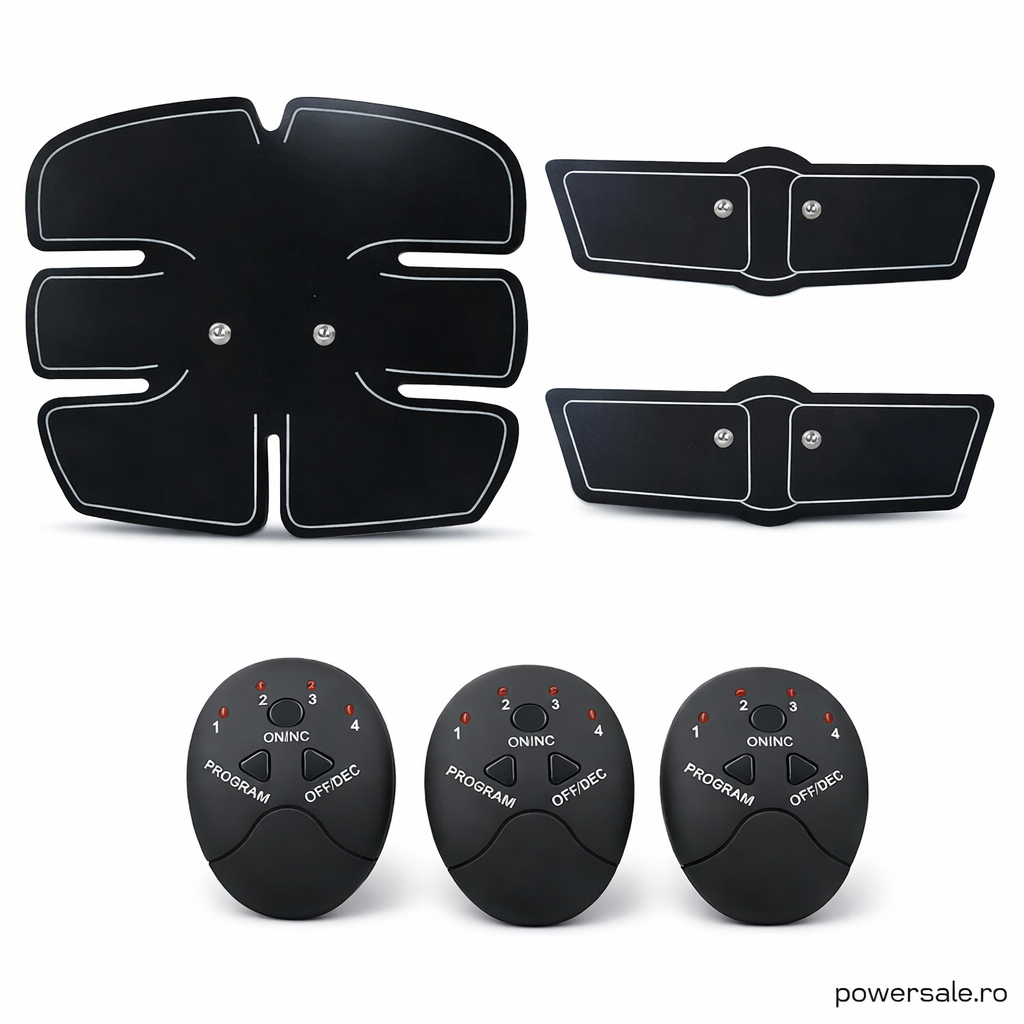 Aparat EMS pentru tonifiere abdomen și brațe + CADOU Mini Aparat Masaj Cervical cu impulsuri