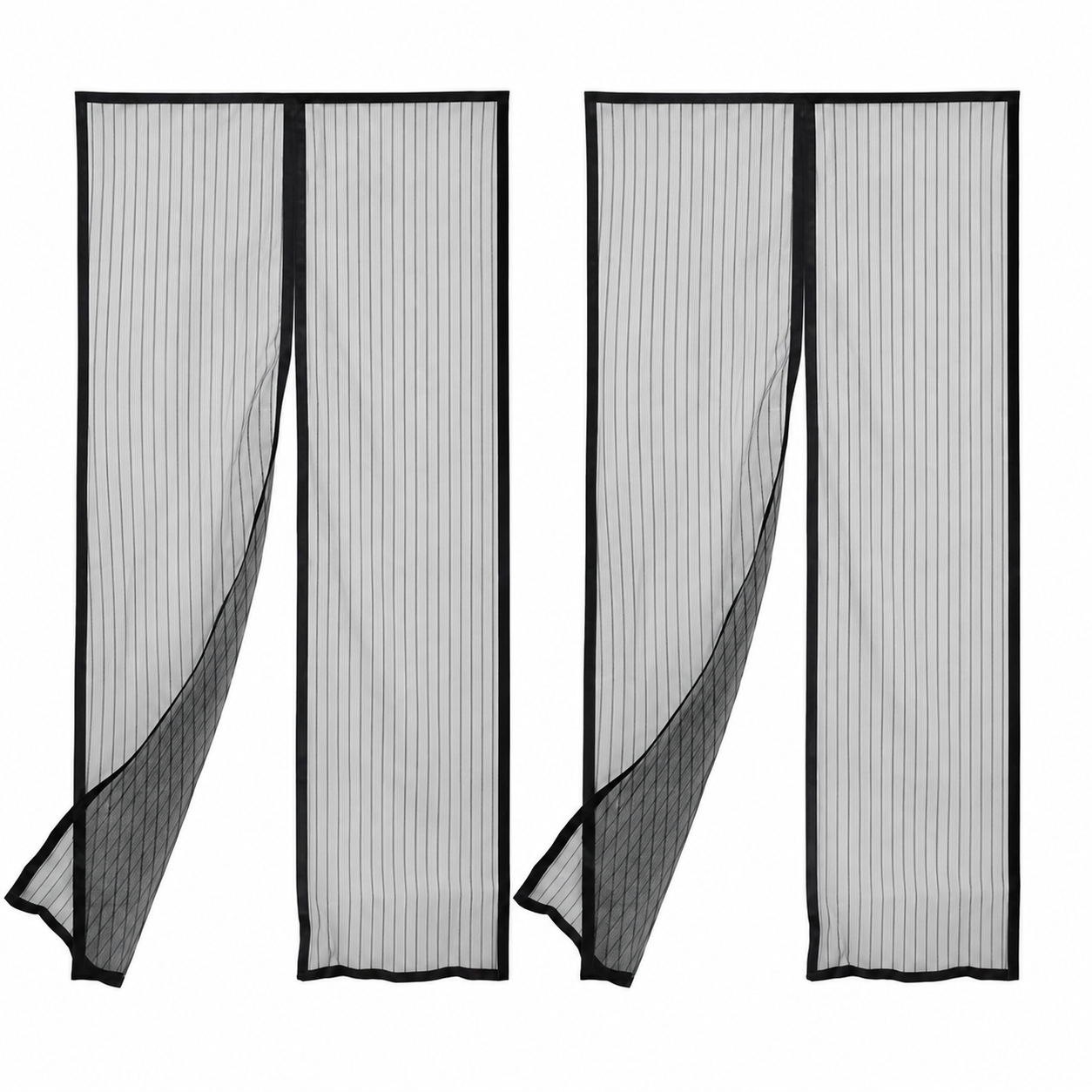 Set 2 Perdele Anti-Insecte pentru Ușă 210 x 100 cm, Închidere Automată , Montaj Rapid, Plasă Fină împotriva Insectelor, Negru
