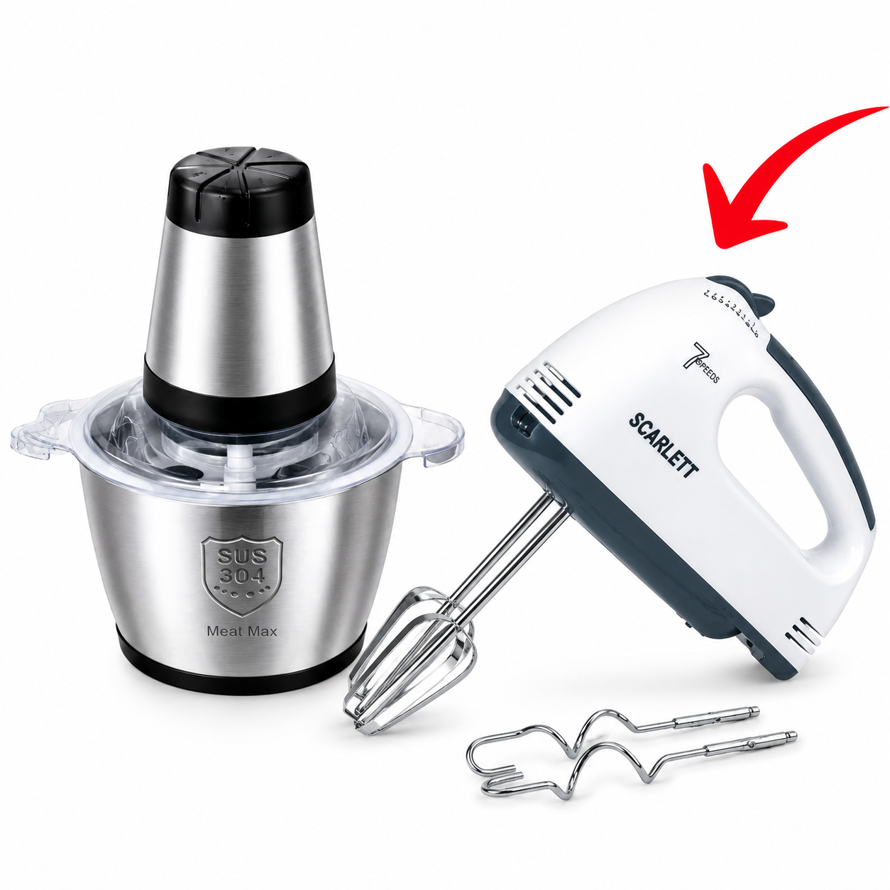 Set Tocător Electric Multifuncțional 3L + Mixer de Mână Scarlett CADOU