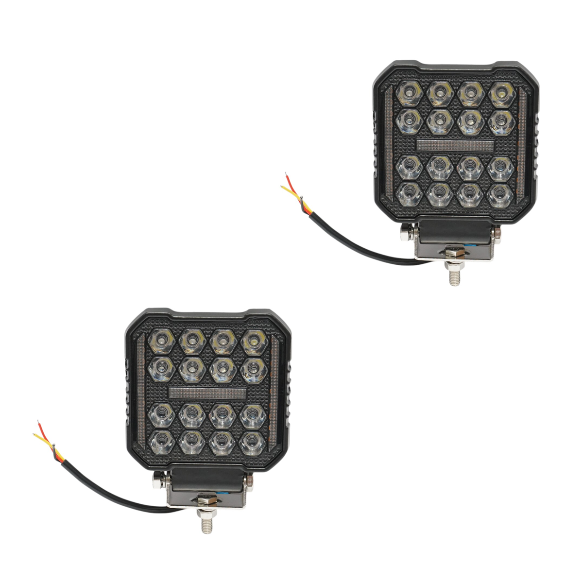 Set 2 Proiectoare Patrate Auto LED 48W cu DRL, 9-80V, Lumina Alb-Galben, IP67