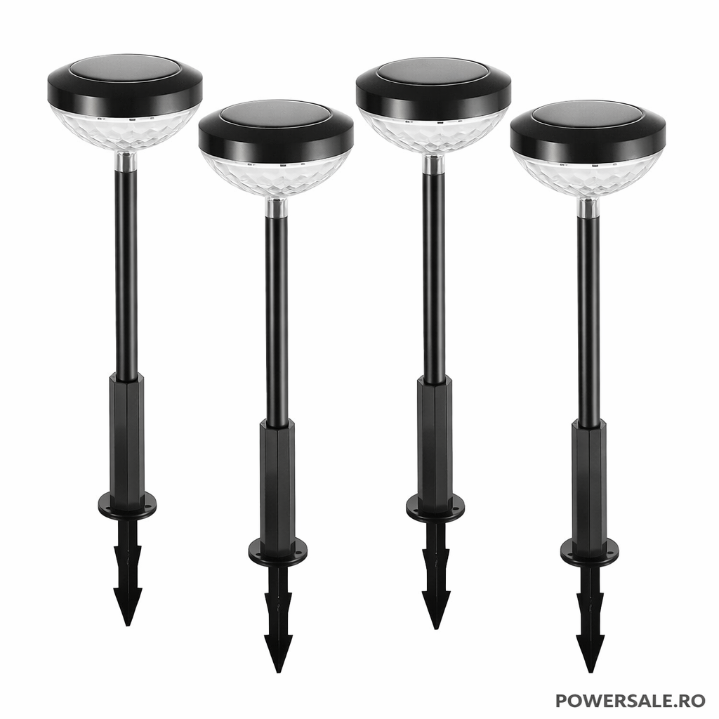 Set 4 bucati Lampă solară LED RGB,47 cm, IP44, pentru exterior, lumină alb cald sau colorată decorativă