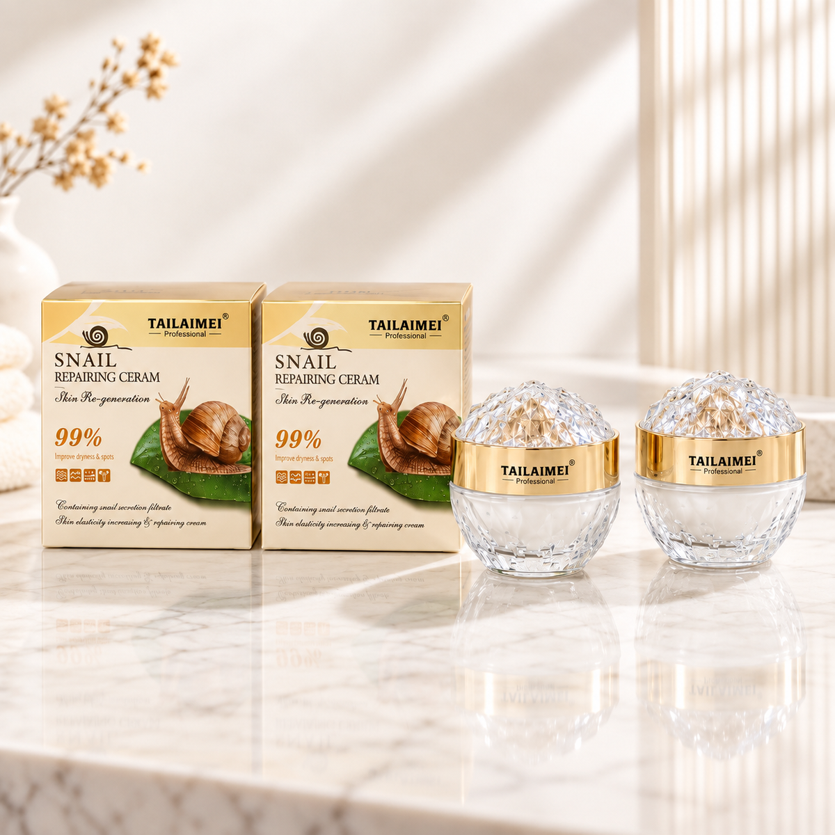 Set 2 Creme de Față TAILAIMEI Professional cu Extract de Melc – Cremă Hidratantă și Regenerantă pentru Îngrijirea Tenului, 2 x 60 gr
