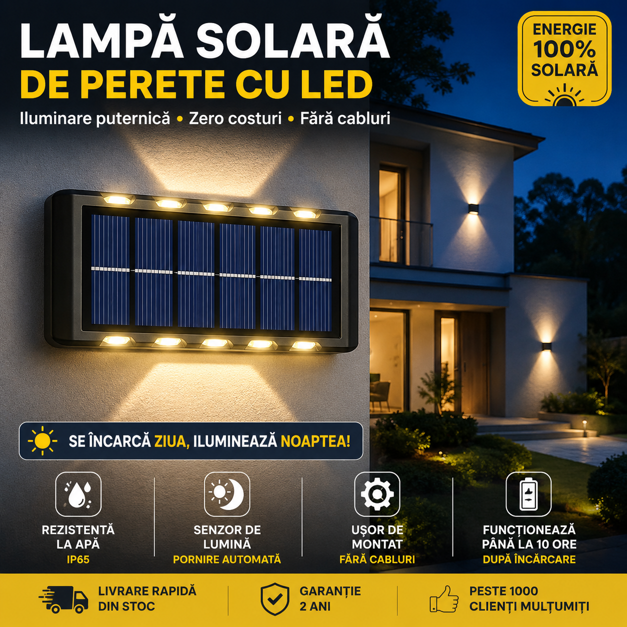 Set 6 Lămpi Solare LED pentru Perete – Pachet Promoțional 4+2 CADOU | 10 LED-uri | IP65
