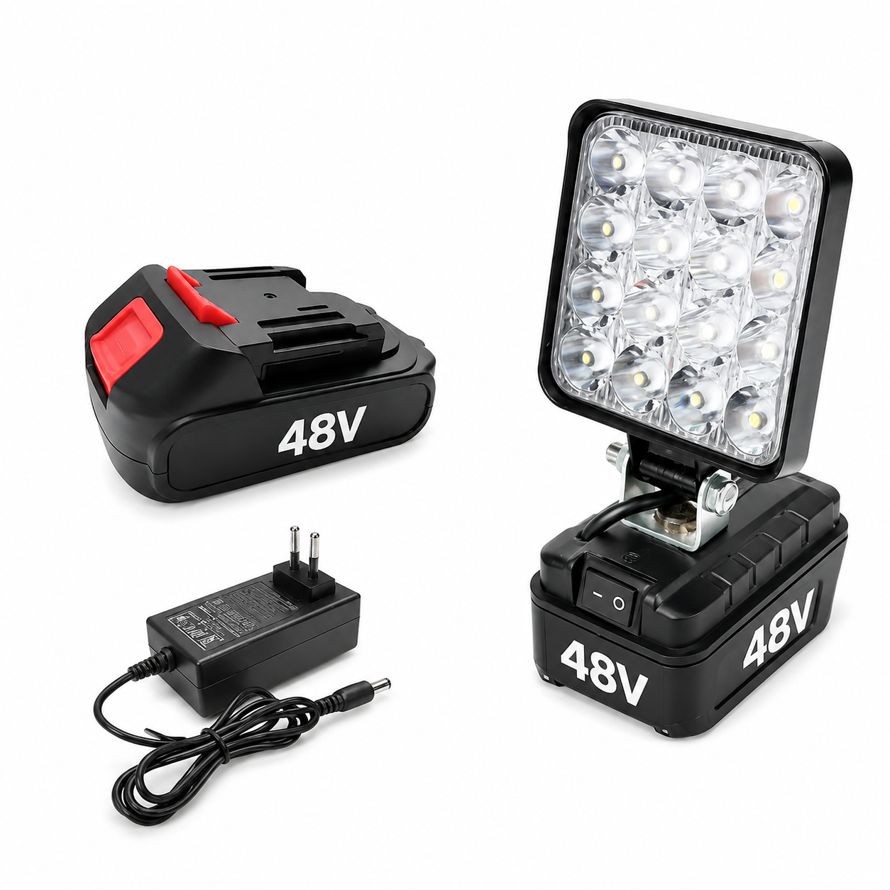 Lampă LED Portabilă 48W cu Acumulator 48V, Proiector Reglabil 90°