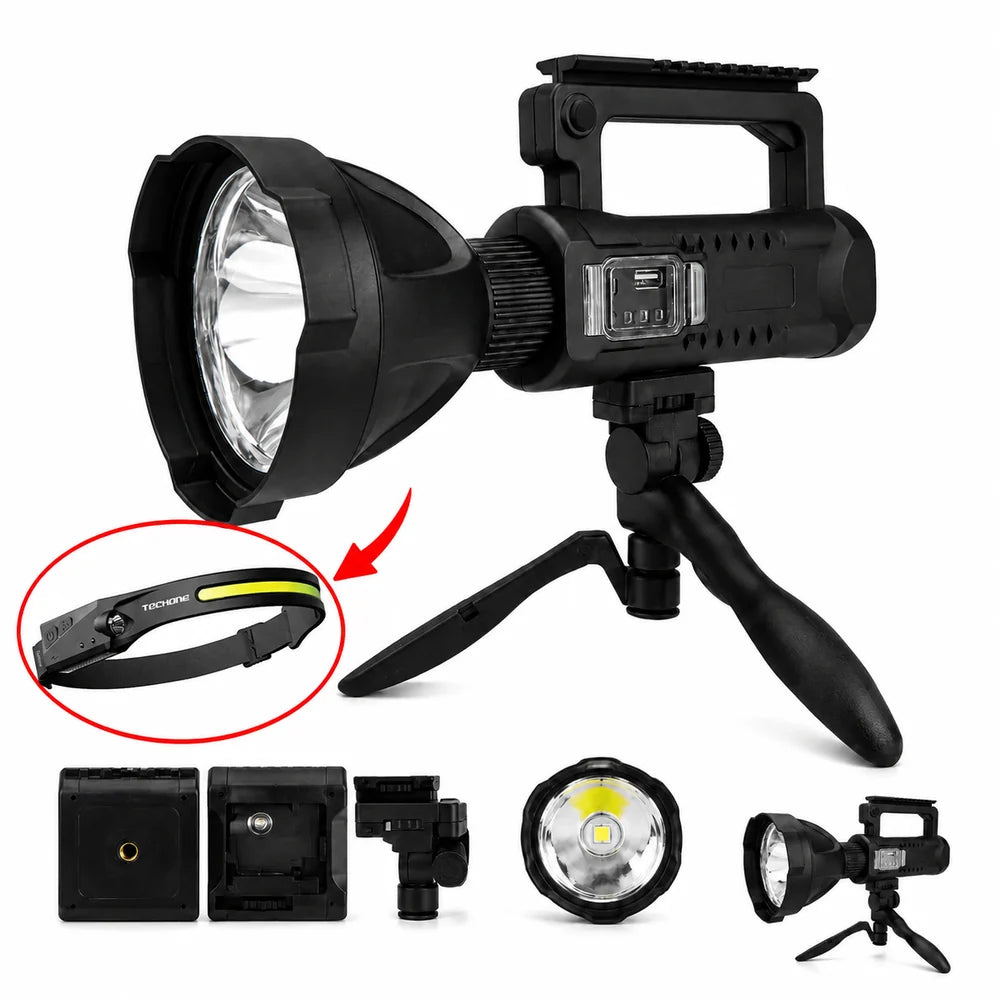 Lanternă LED Profesională 4000 Lumeni cu Trepied + Lanternă Frontală