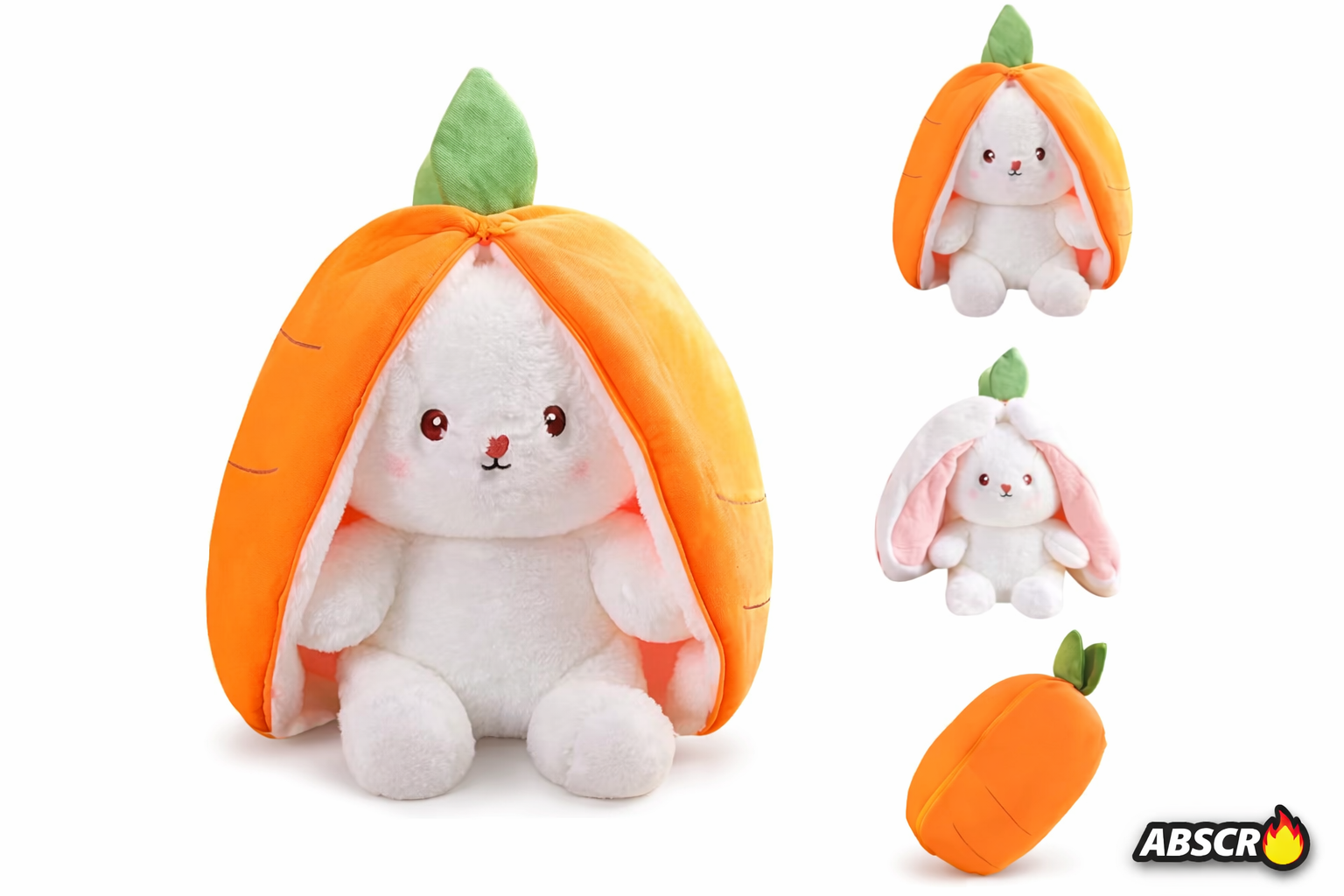Set 2x Iepuraș de pluș transformabil 2 în 1 (morcov/căpșună) 30 cm – jucărie moale fleece & bumbac copii PromotiiZilnice