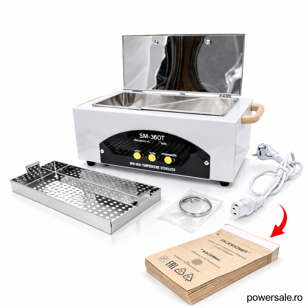 Sterilizator Profesional cu Aer Cald Global Fashion GF-360T cu Display Digital, 300W, 0-200°C + CADOU 100 Pungi Kraft Sterilizare 130×200 mm