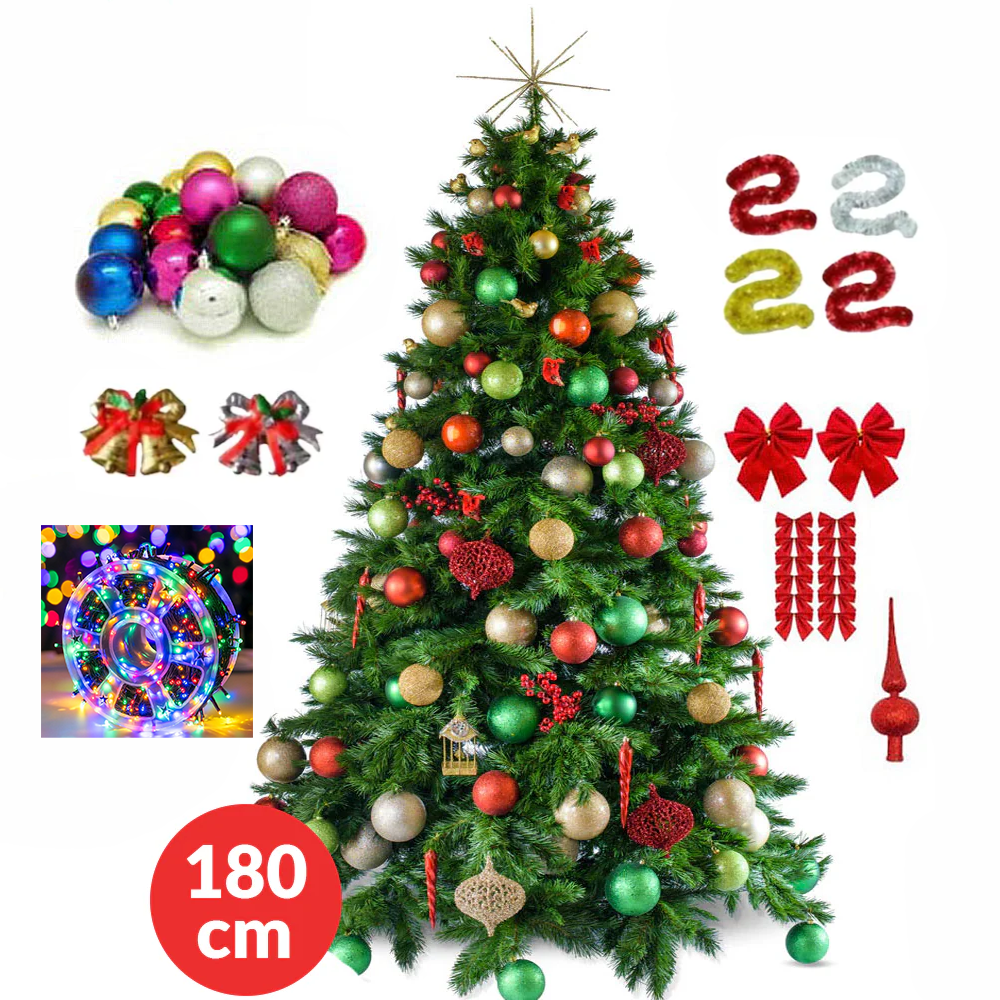 Brad de Craciun artificial, inaltime 180cm, Instalatie 50 m, accesorii incluse - PromotiiZilnice