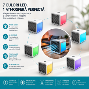 Set 2 Bucăți Mini Răcitor de Aer Portabil Arctic Air Cooler, Umidificare și Purificare Aer, Alimentare USB, LED 7 Culori PromotiiZilnice