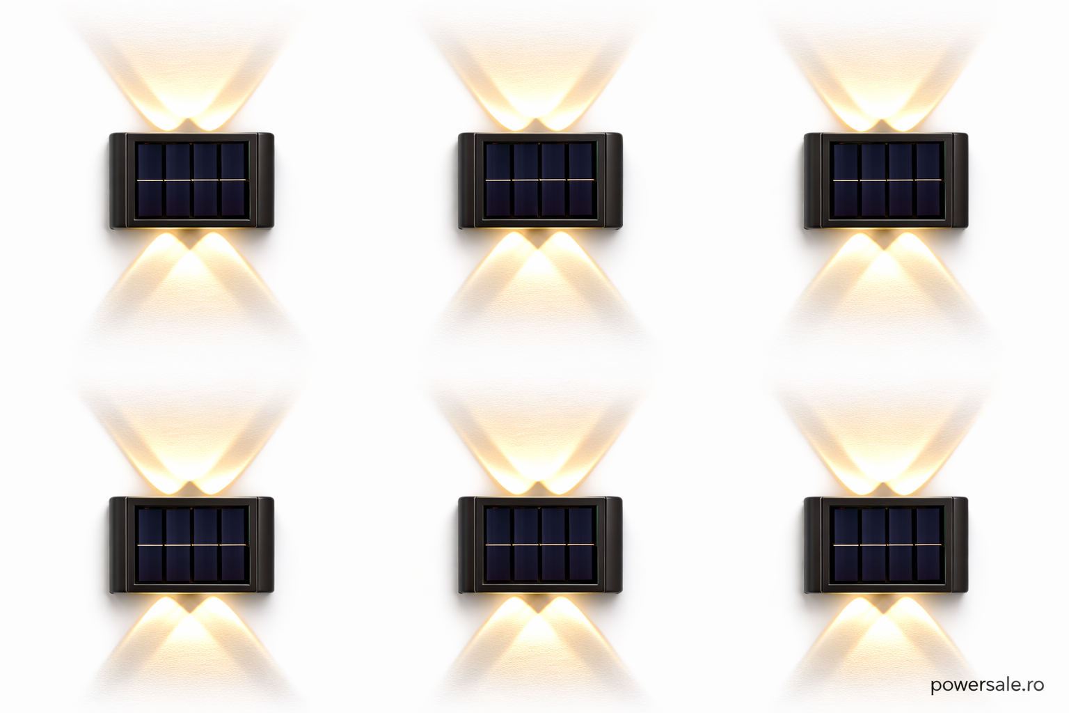 Set 6 x Lampă Solară de Perete Exterior cu 4 LED-uri, Senzor de Mișcare, Rezistentă la Apă IP65, Montaj pe Perete, Culoare Negru