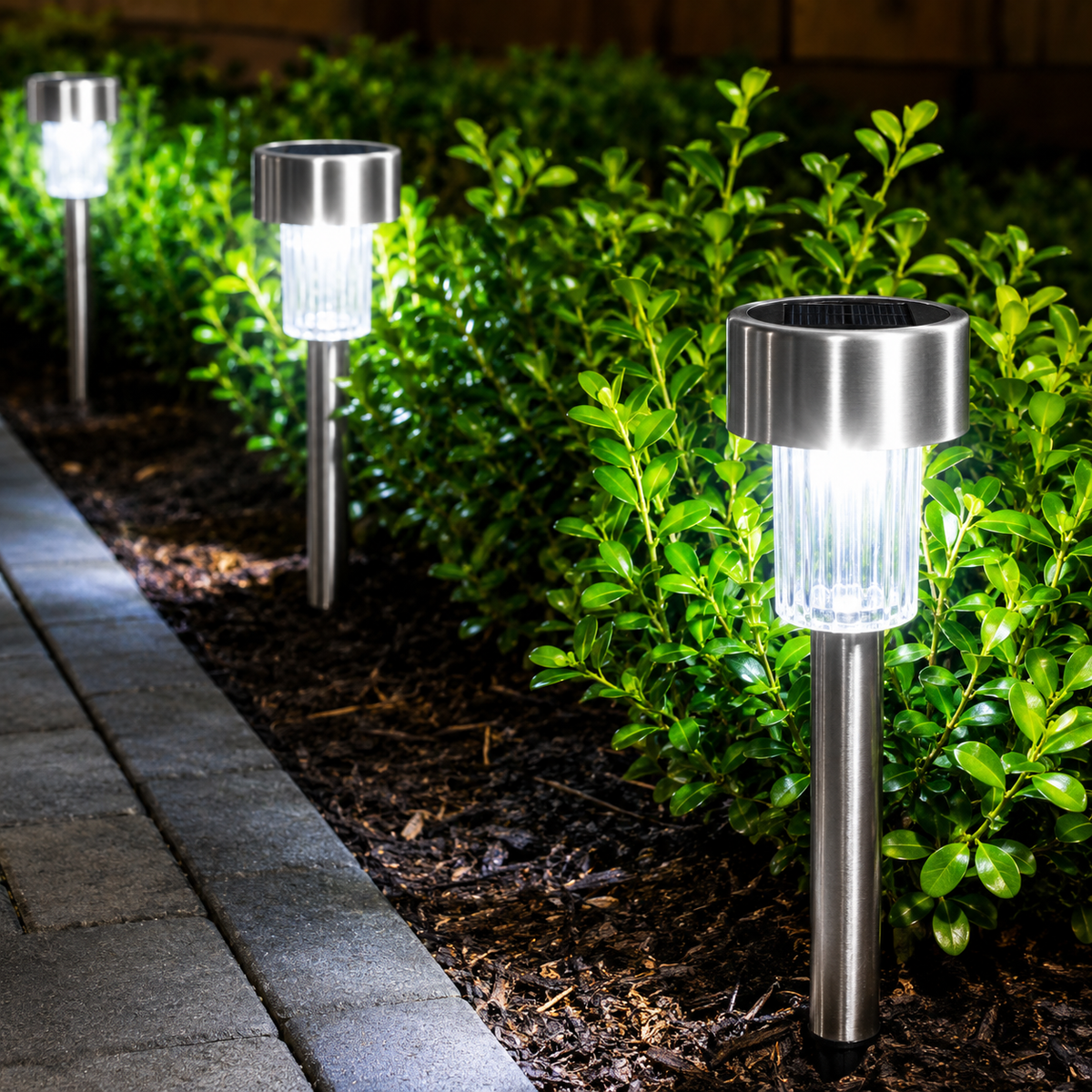 Set 12 Lămpi Solare LED pentru Grădină – Inox, Senzor de Lumină, IP44, 6500K