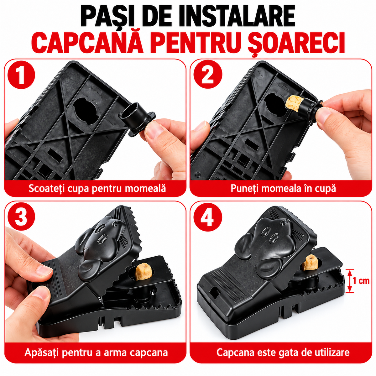 Set 7 Capcane din Plastic pentru Soareci 14x7.5cm cu Declansare Rapida, Reutilizabile