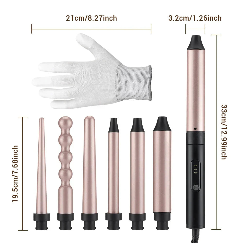 Set Ondulator profesional 6 in 1, bucle, umed uscat, cu dubla utilizare, ondulator electric, Ceramica ionica PromotiiZilnice