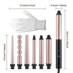 Set Ondulator profesional 6 in 1, bucle, umed uscat, cu dubla utilizare, ondulator electric, Ceramica ionica PromotiiZilnice