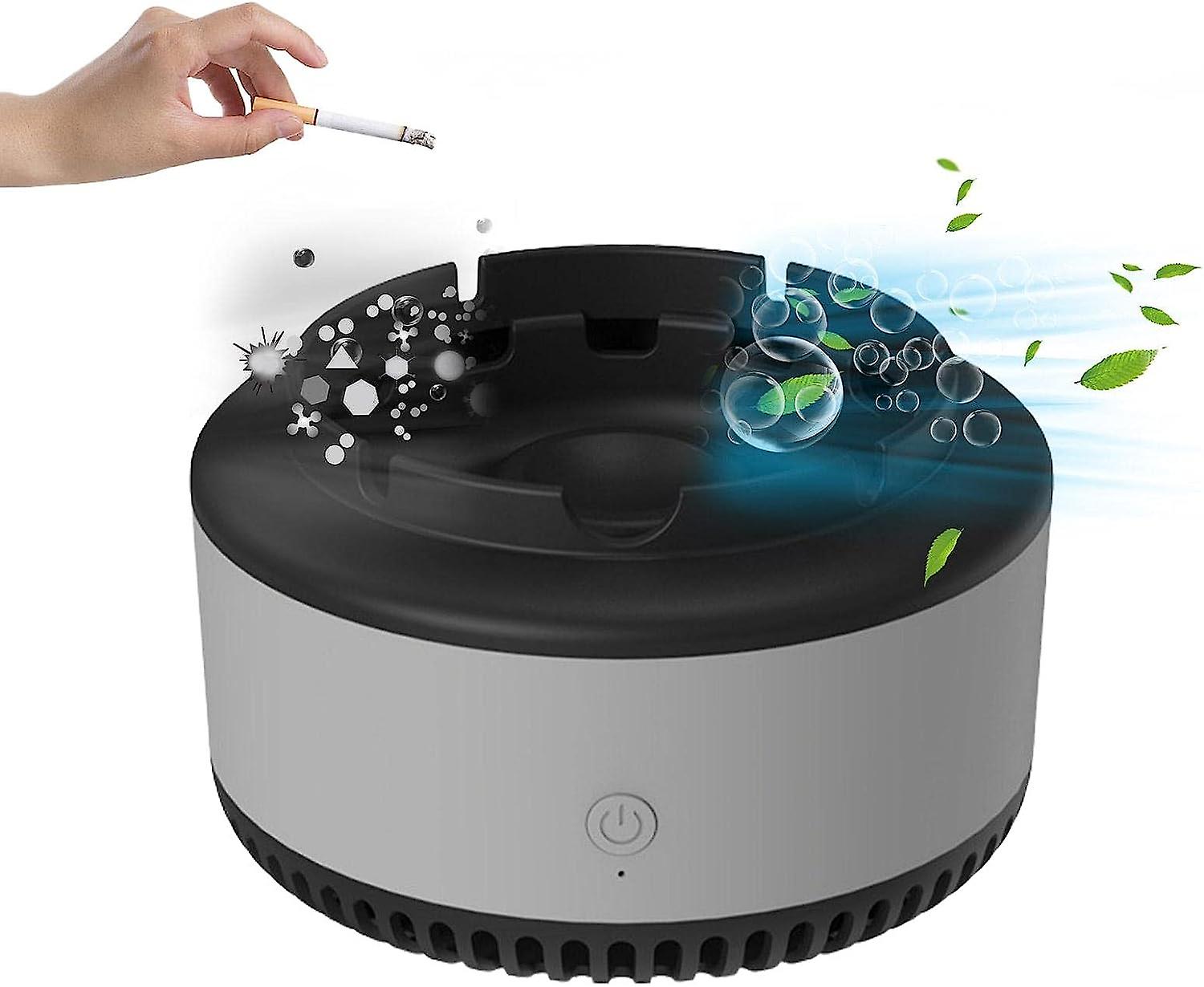 Scrumiera electrica cu aspiratie directa, suport din rasina epoxidica anti-topire, cu functie de purificare a aerului, odorizant pentru eliminarea mirosului, functioneaza cu baterii AA, gri PromotiiZilnice