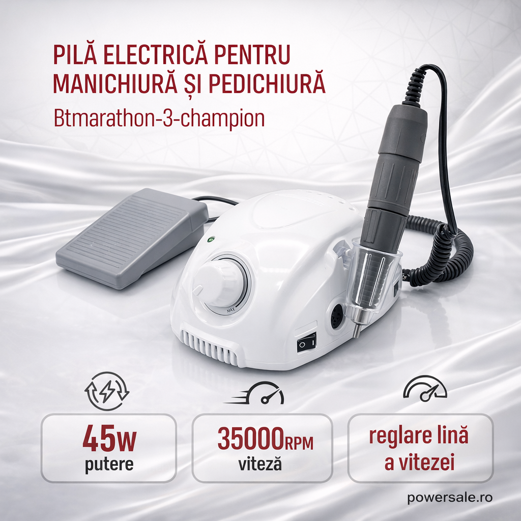 Freza Unghii Profesională BT-Marathon 3 Champion 35000 RPM, 45W – Aparat Manichiură și Pedichiură cu Pedală