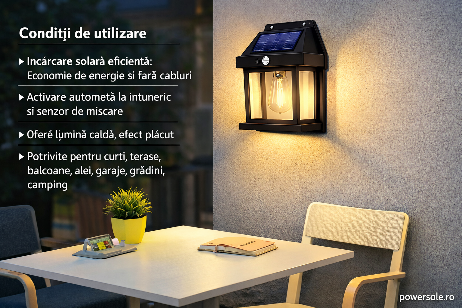 Set 8 Bucăți Lampă Solară de Perete Exterior cu Senzor de Mișcare și Senzor Crepuscular, 3 Moduri Iluminare