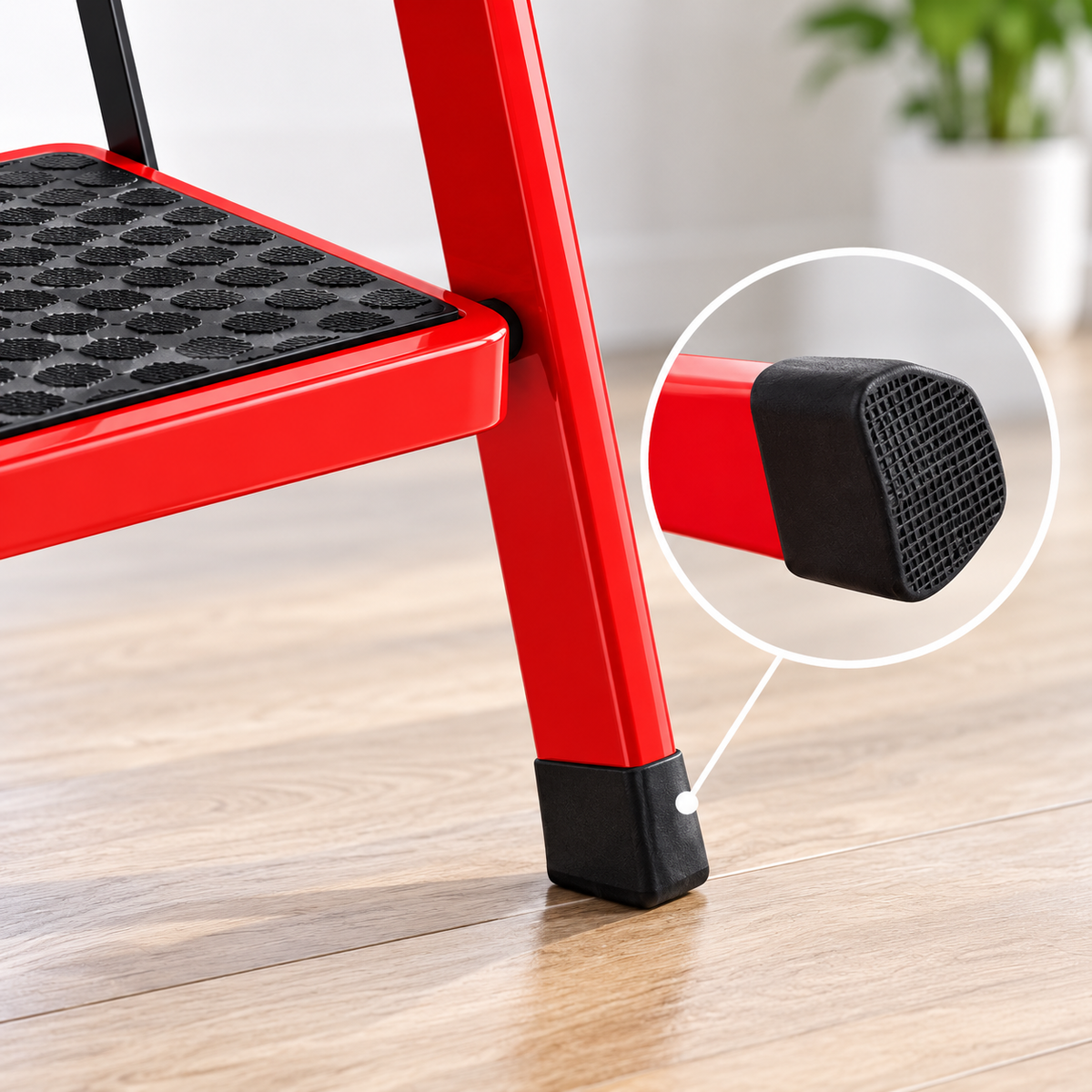 Scară Metalică Pliabilă cu 4 Trepte Antiderapante, Mâner Ergonomic, Roșu-Negru