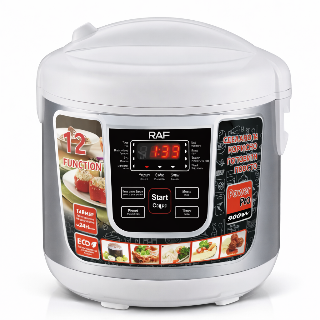 Oală multicooker RAF R166W 5L, 900W, 12 programe, afișaj digital, multifuncțională, alb
