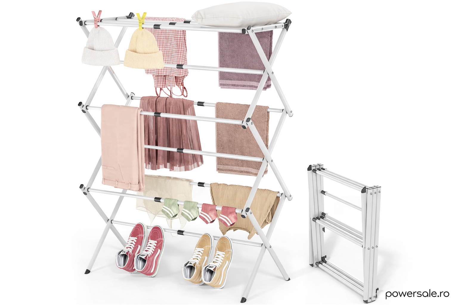 Uscător de rufe vertical pliabil 40-75x37x105 cm – Suport uscare haine compact, extensibil și stabil pentru interior