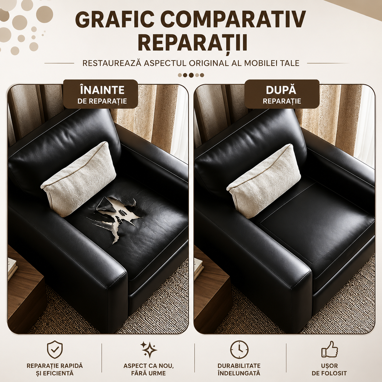 Folie din Piele Ecologică Autoadezivă pentru Reparații – 75 x 250 cm, Adeziv Puternic, Restaurare Canapele, Scaune și Interior Auto