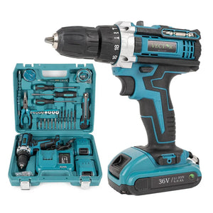 Trusa Bormasina, mandrina metalica, 2 acumulatori 36V, incarcator, Adaptor drujba pentru bormasina - PromotiiZilnice