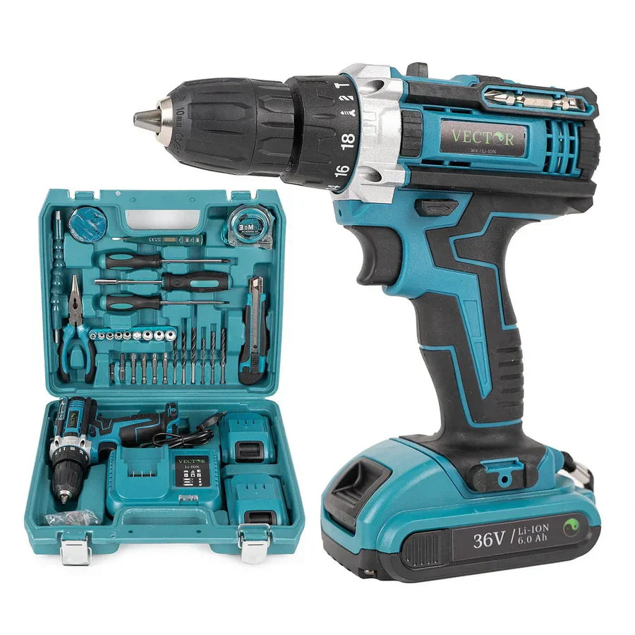 Trusa Bormasina, mandrina metalica, 2 acumulatori 36V, incarcator, Adaptor drujba pentru bormasina - PromotiiZilnice