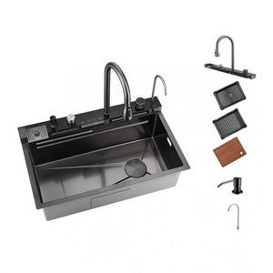 Chiuveta Bucătărie Multifuncțională cu LED – Inox Premium, Gri Închis, 75x45 cm – Puterea Tehnologiei și Designului în Bucătăria Ta PromotiiZilnice