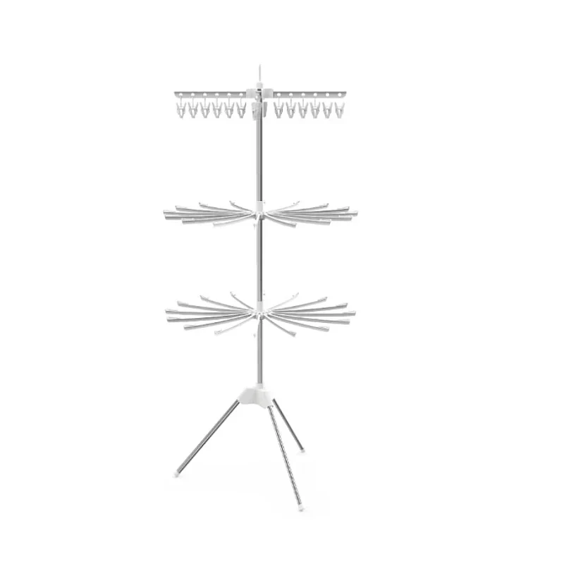 Uscator de rufe vertical, cu 3 niveluri rotative, 1 nivel cu clesti, pliabil, uscor de depozitat, din metal si plastic, alb/argintiu PromotiiZilnice