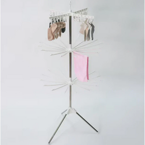 Uscator de rufe vertical, cu 3 niveluri rotative, 1 nivel cu clesti, pliabil, uscor de depozitat, din metal si plastic, alb/argintiu PromotiiZilnice