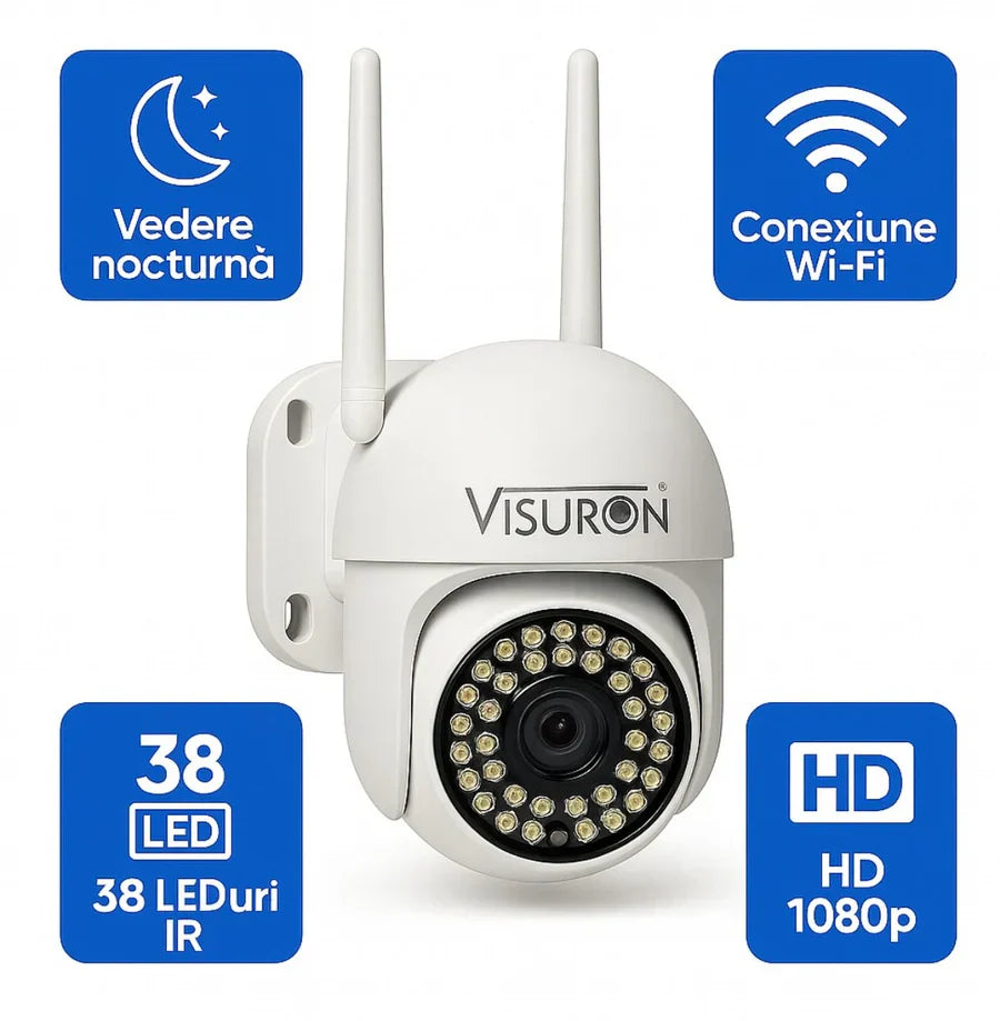 Set 2 Camere Supraveghere Wi-Fi Visuron – Viziune Nocturnă, 38 LED IR, Full HD 1080p - PromotiiZilnice