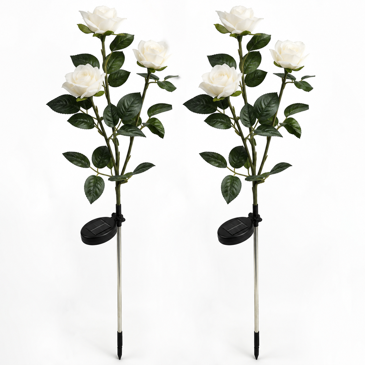 Set 2 Lămpi Solare Decorative cu Trandafir Alb LED, Alb Cald, Încărcare Solară, Aprindere Automată, IP65, pentru Grădină, Curte și Terasă