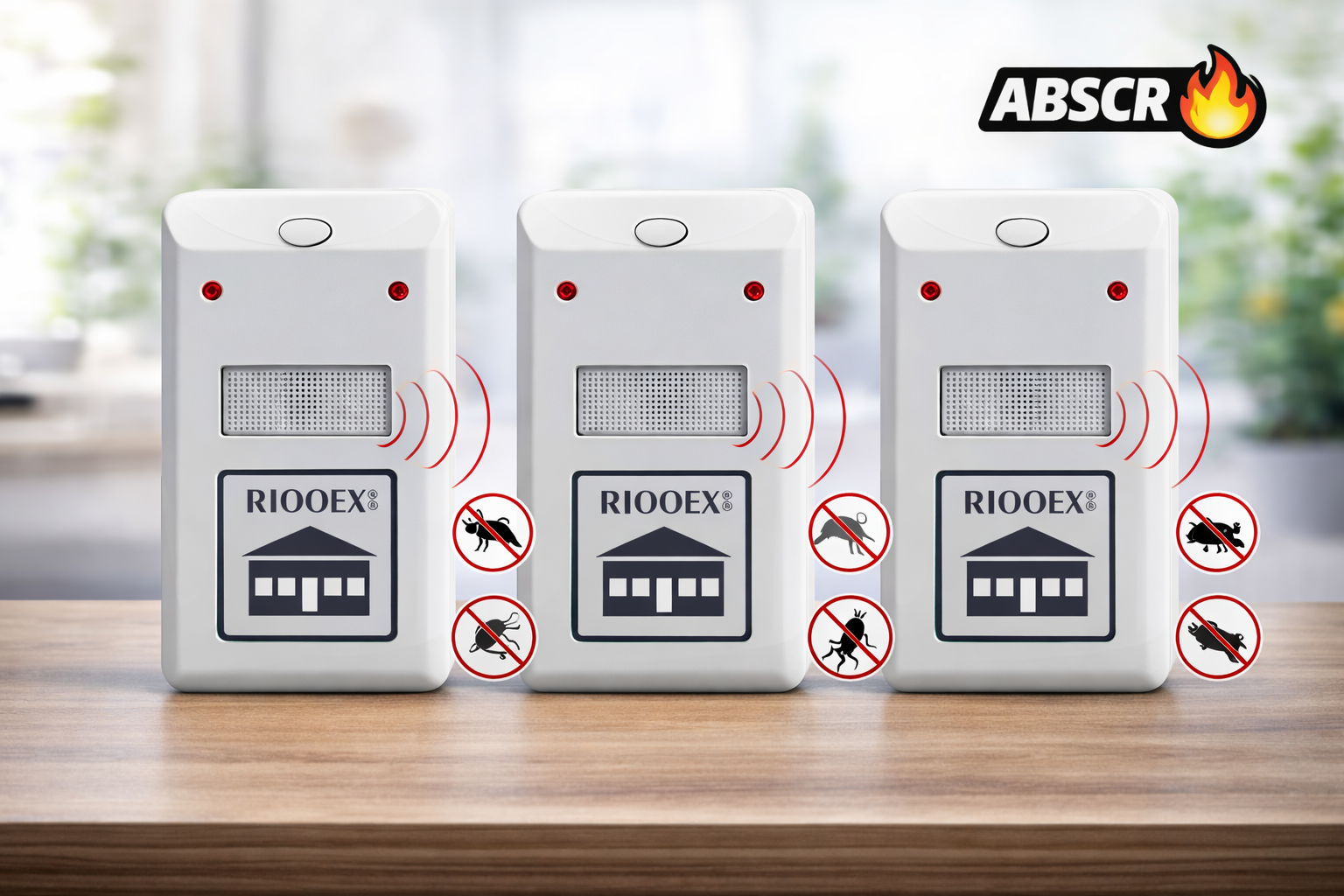 Set 3 Bucati Aparat Antigandaci si Antirozatoare RIOOEX Plus – Dispozitiv Ultrasunete Anti Insecte si Soareci, Alb
