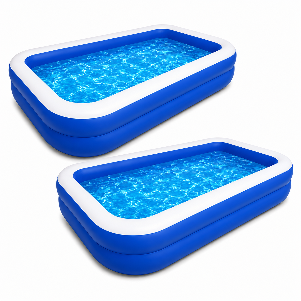 Set 2 x Piscina Gonflabila Mare pentru Familie, 200 x 120 x 40 cm, 2 Inele de Siguranta, PVC Rezistent, Albastru