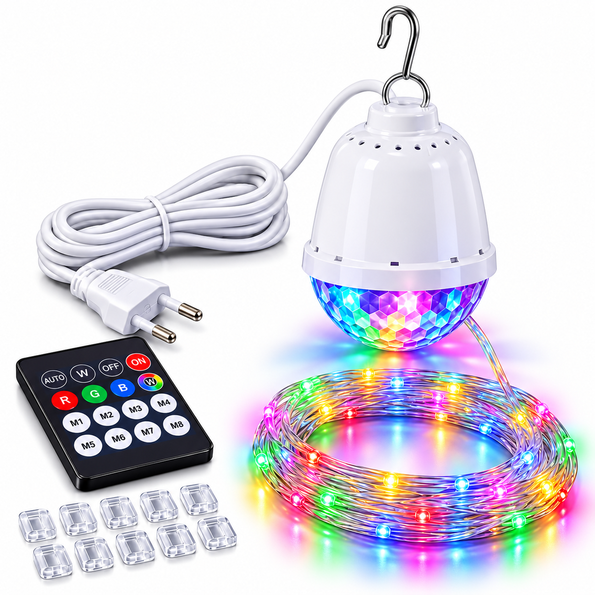 Instalație LED de Crăciun cu Clopoțel Luminos pentru Vârful Bradului, 10 m, Glob de Cristal, Telecomandă, 8 Moduri de Iluminare, Multicolor