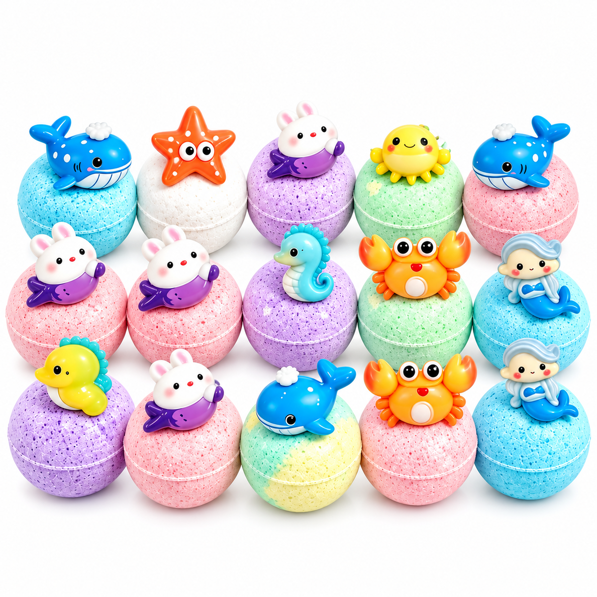 Set 12 Bombe de Baie Efervescente cu Surprize Marine – Colorate și Parfumate