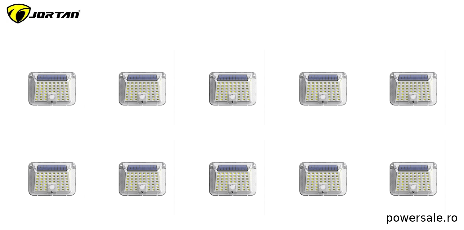 Set 10 Bucăți Lampă Solară LED 90 LED-uri, Senzor de Mișcare, IP65 Impermeabilă, Panou Solar, Lumină Alb Rece pentru Curte, Grădină, Terasă – JORTAN