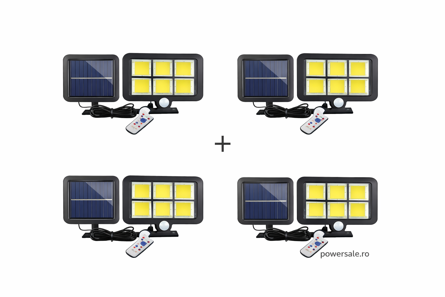 Set 4 Lampi Solare cu Panou Solar, 6 COB, Senzor de Miscare, Telecomanda