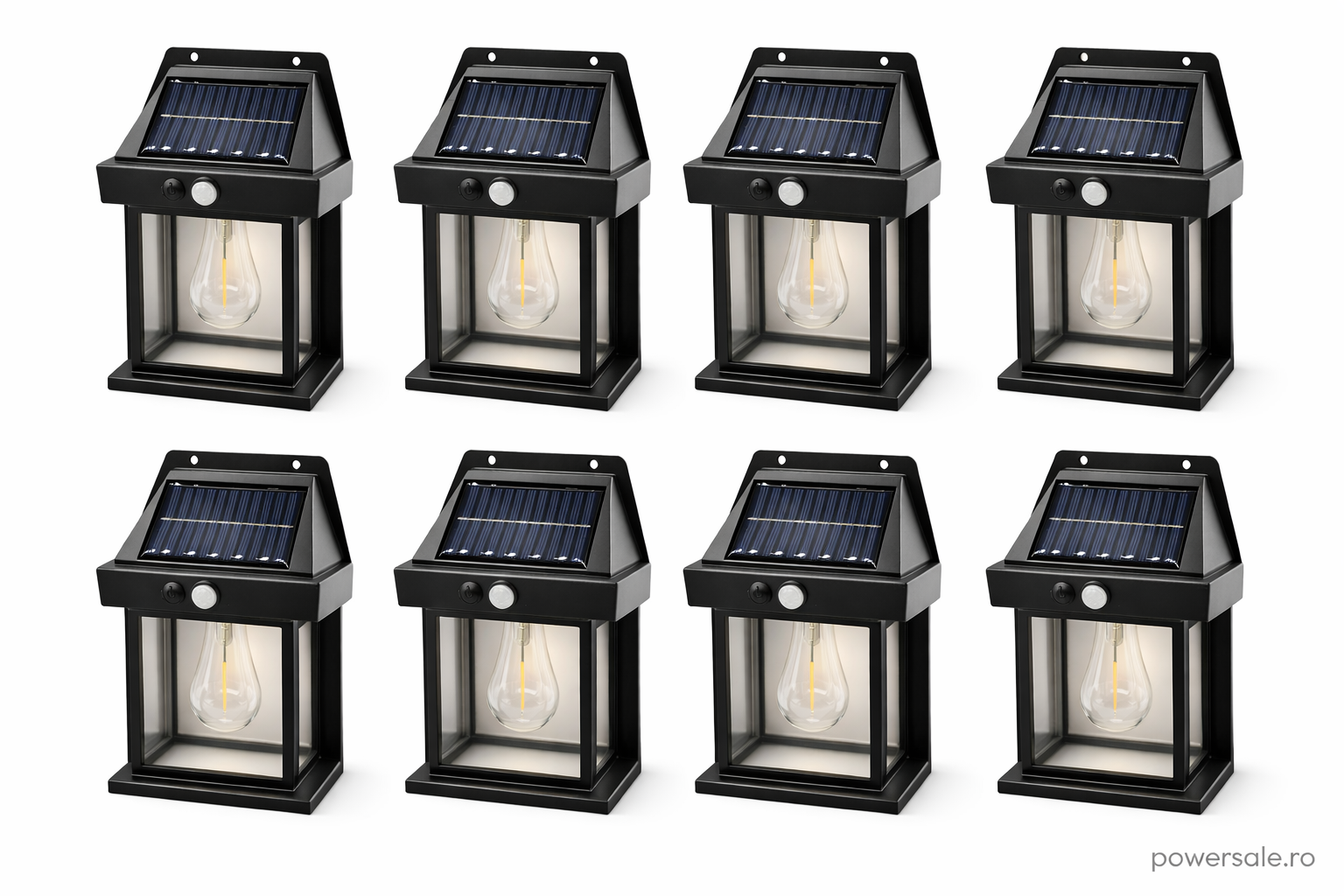 Set 8 Bucăți Lampă Solară de Perete Exterior cu Senzor de Mișcare și Senzor Crepuscular, 3 Moduri Iluminare