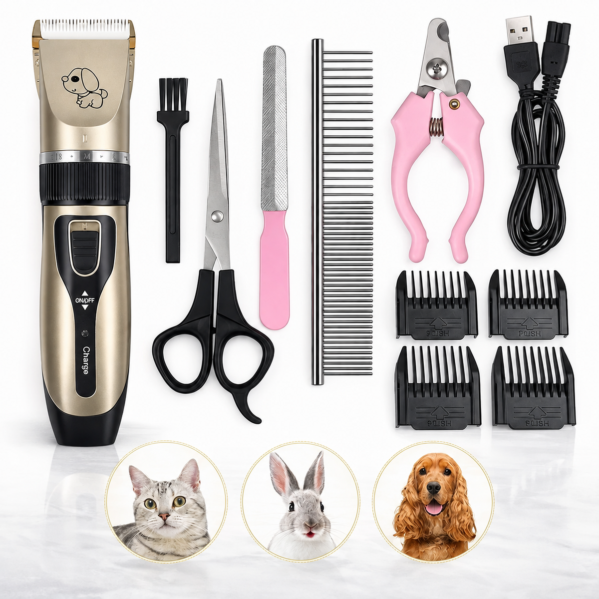 Set Profesional de Tuns și Îngrijire pentru Animale cu 4 Accesorii + Foarfecă, Pieptan, Clește și Pilă