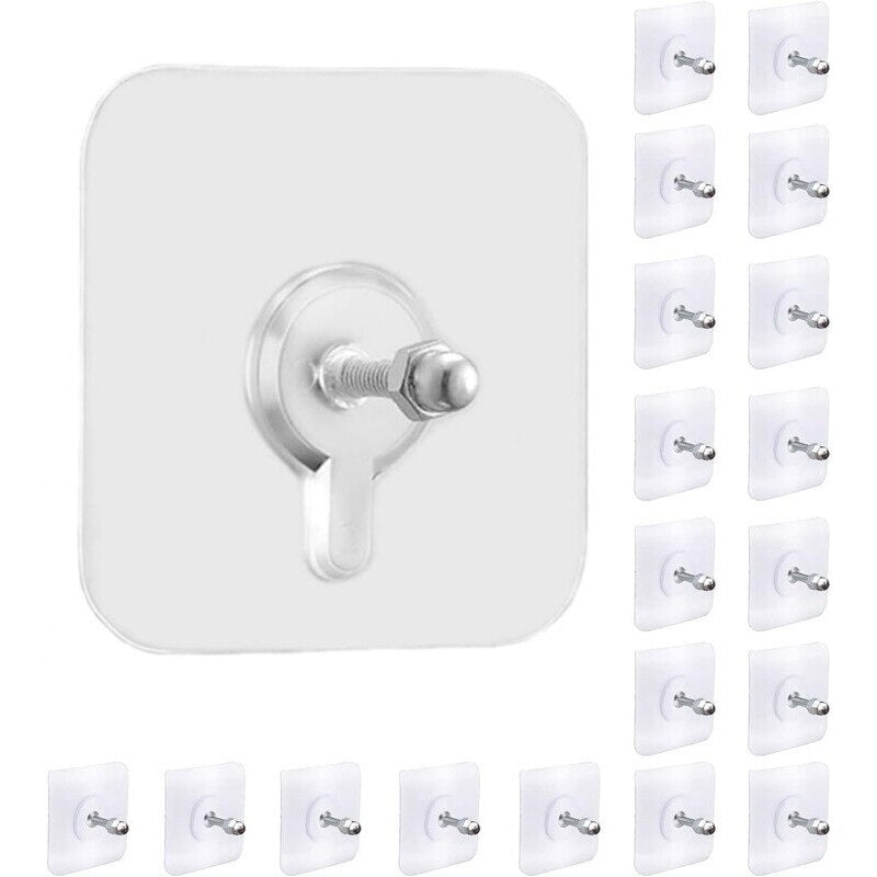 Set 20 Carlige Autoadezive, Rezistente 5 kg, Agatatori Transparente pentru Perete, 6x6 cm