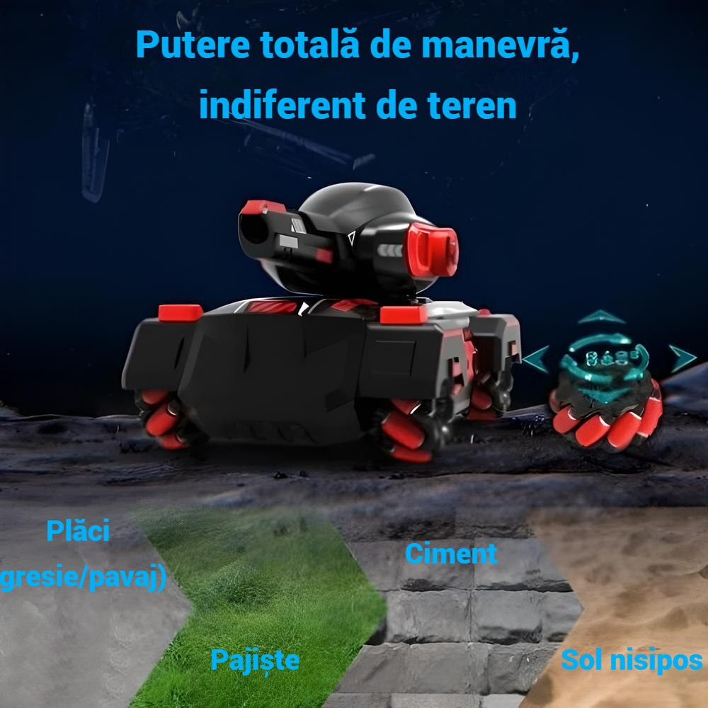 Tanc de Jucarie cu Telecomanda, Control pe Bratara, Bile Hidrogel, Proiectie cu Apa, Rotire 360, Off-road, Lumini si Sunete Interactive – Negru Rosu