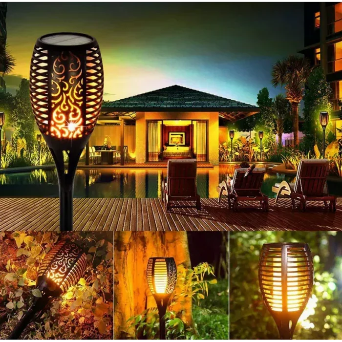 Set 8 Lămpi Solare pentru Grădină tip Torță cu Efect Flacără Realistă - PromotiiZilnice