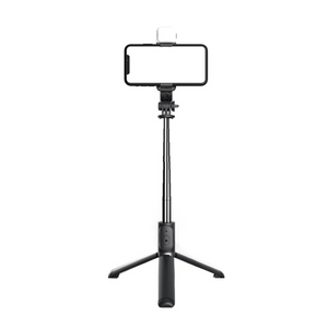 Trepied selfie stick Bluetooth cu lumină LED, extensibil 105 cm, Negru - PromotiiZilnice