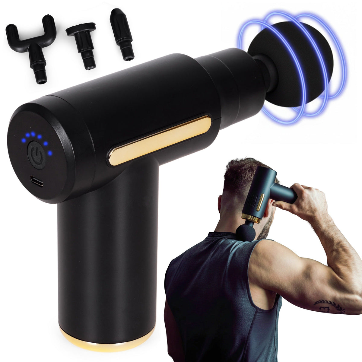 Aparat de masaj corporal, 4 capete interschimbabile, 6 trepte de intensitate, design compact, negru