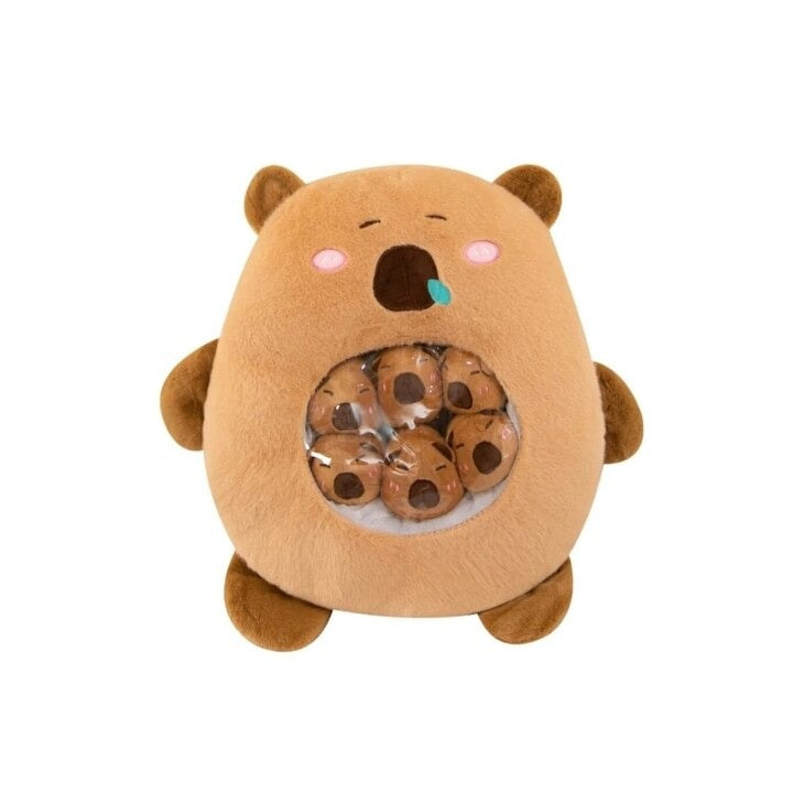 Capibara de Plus cu 6 Pui, Maro, 50 cm,Set Jucării Pufoase