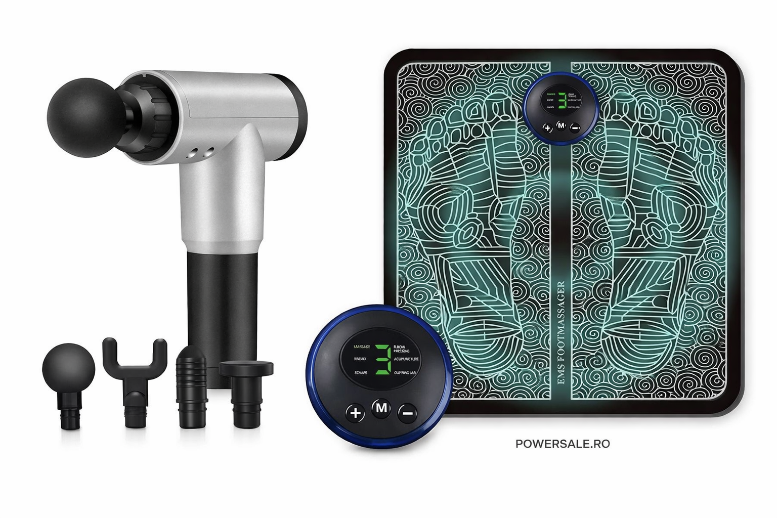 Set Aparat Masaj Picioare EMS + Aparat Masaj cu 6 trepte de viteza