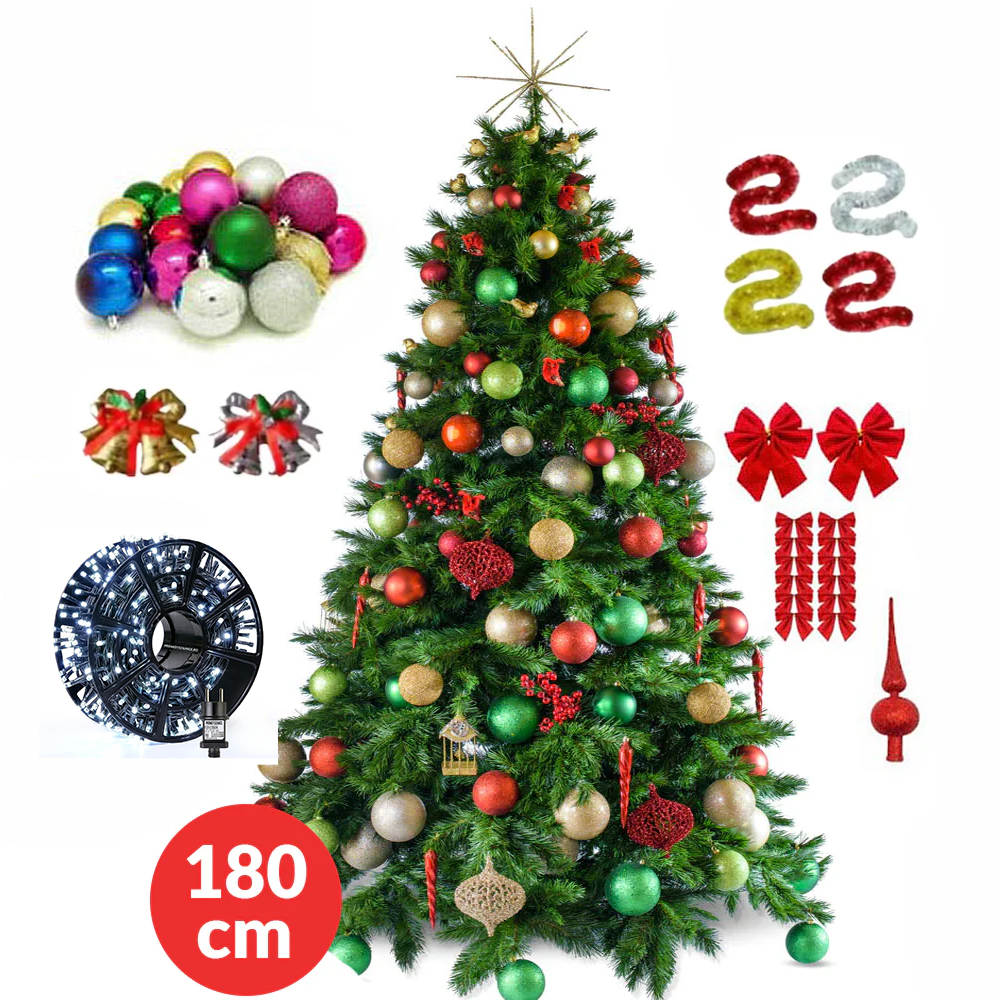 Brad de Craciun artificial, inaltime 180cm, Instalatie 50 m, accesorii incluse - PromotiiZilnice